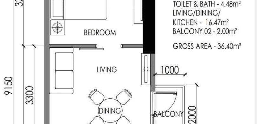 Harbour Park Residences, Mandaluyong City – 36.4 sqm 1 Bedroom Condo For Sale